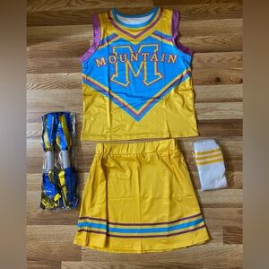 Girls Yellow Cheerleader Costume with Blue and Purple Accents Size XXL